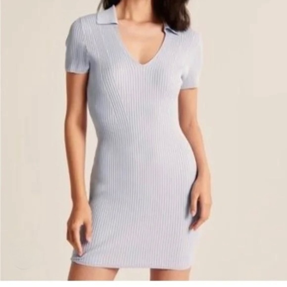 NWT | Abercrombie & Fitch Collared Ribbed Knit Dress | Blue-Purple | Size S - Picture 1 of 8